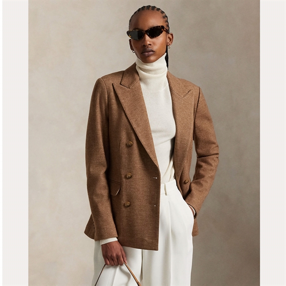 Polo Ralph Lauren Double Breasted Herringbone Blazer, Tan Herringbone